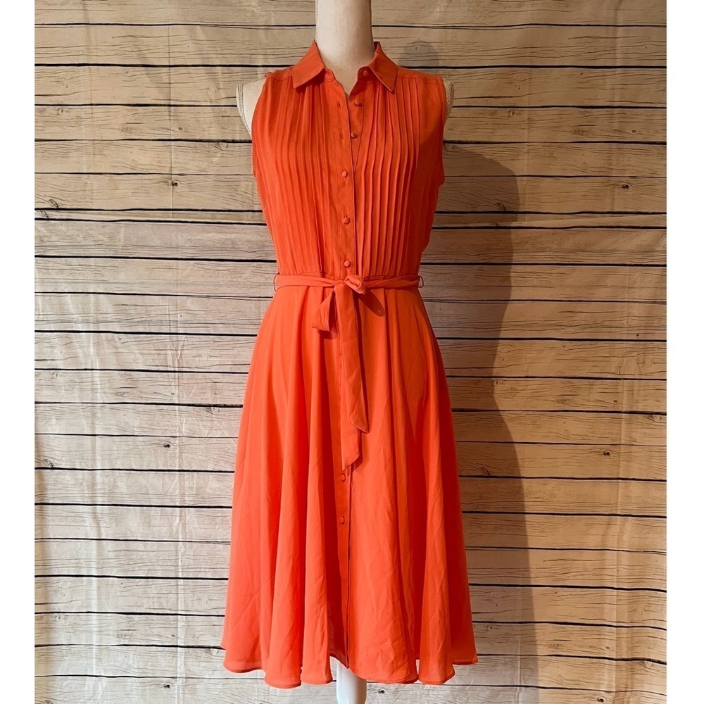 Nanette Lepore Coral Pleat & Button Front Belted Dress Size 2 - Picture 2 of 9